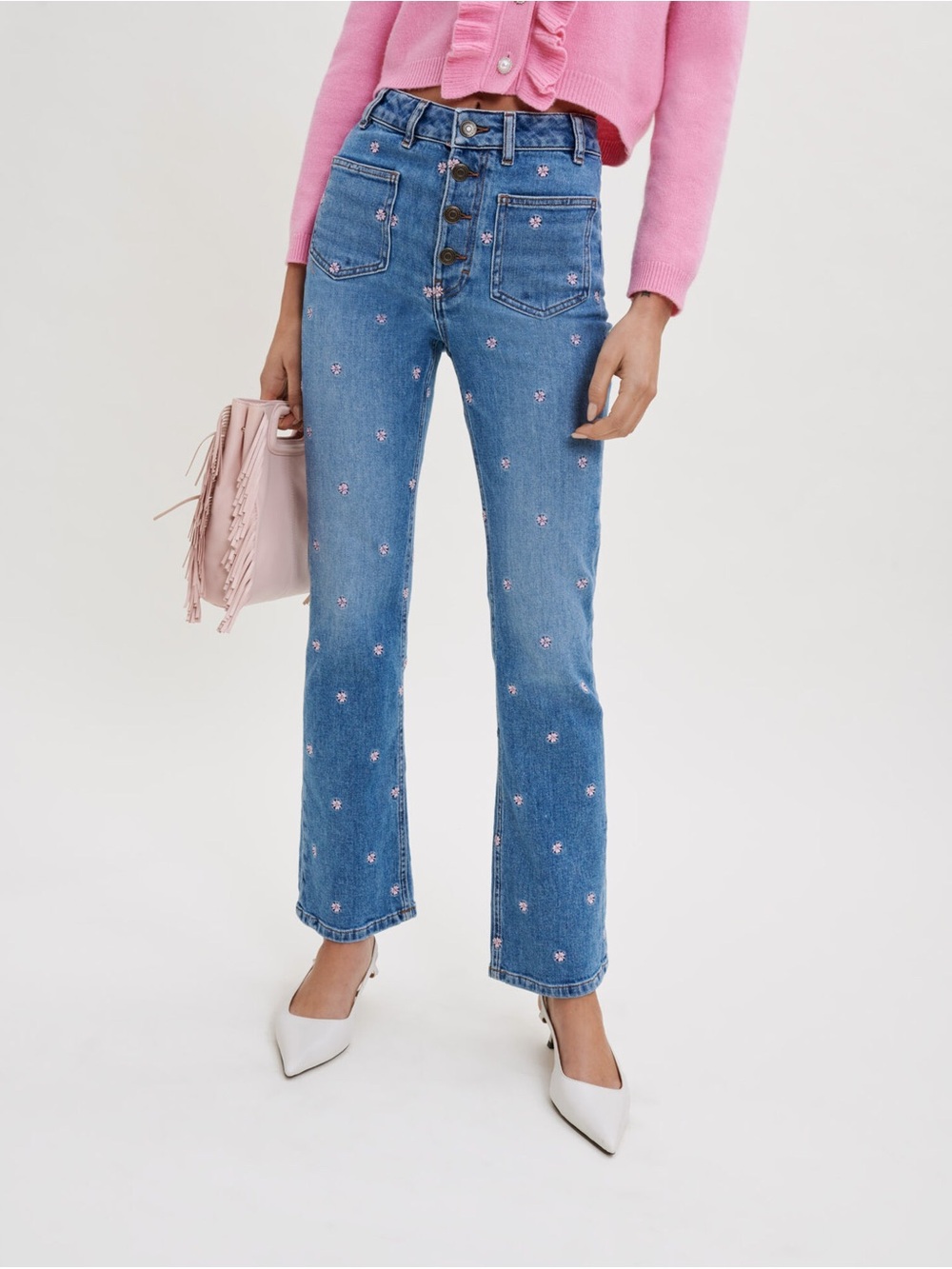 Maje Jeans with Daisy Embroidery, size 40 (French)